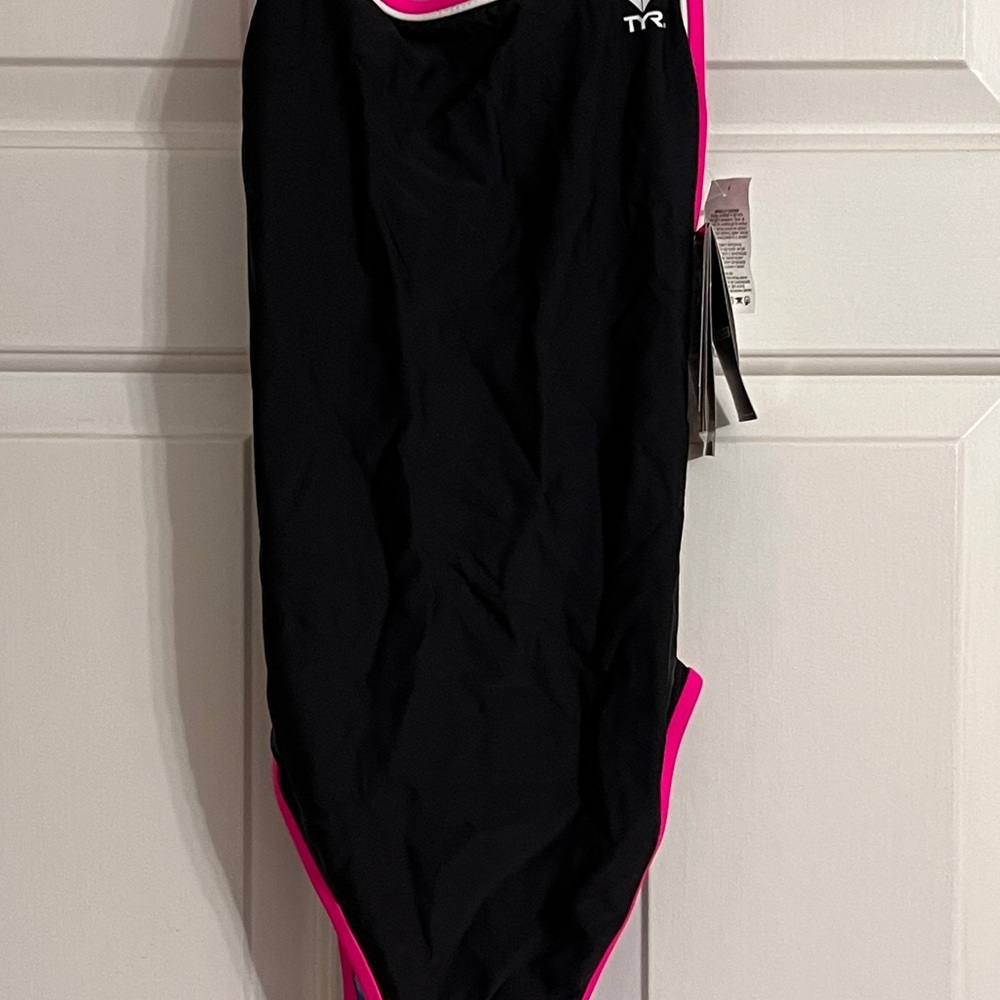 TYR Diamondfit Black and Pink Swimsuit Sz 38